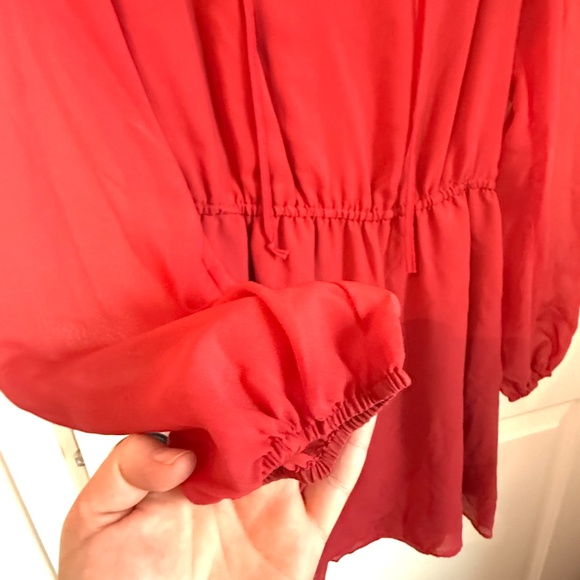 BCBGeneration Red Chiffon Long Sleeved Midi Dress Size Small - Picture 5 of 8